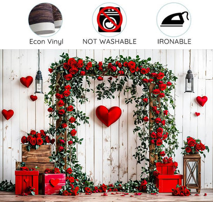 5 x 3 ft Valentine's Day Backdrop Rustic Barn White Wall Red Rose Love Heart Balloon Background Wedding Bridal Party Valentine's Day Engagement Backdrops Portrait Photo Booth Props - color: Red4, size: 5x3ft