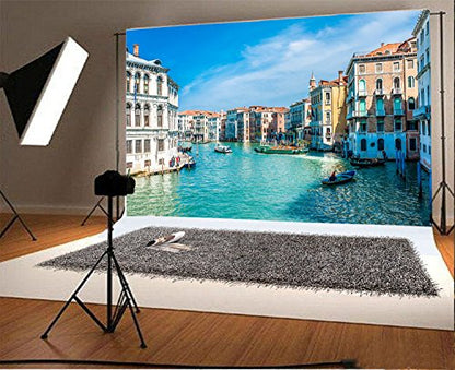 AOFOTO 6x4ft Italy Venice Photography Backdrop Water City Streetscape Italian Themed Party Decorations Background for Restaurant Canal Gondolas European Trip Birthday Portrait Photoshoot Props - size: 6x4ft
