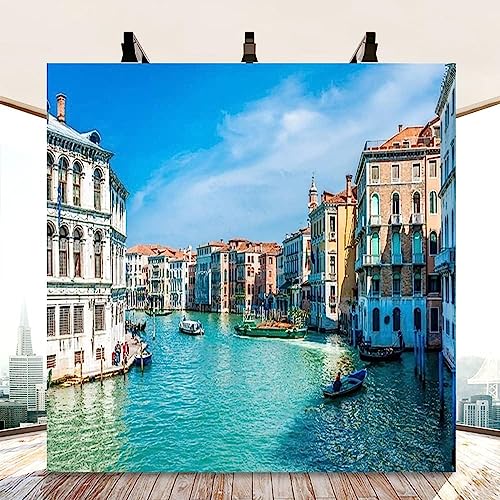 AOFOTO 8x8ft Italy Venice Photography Backdrop Water City Streetscape Italian Themed Party Decorations Background for Restaurant Canal Gondolas European Trip Birthday Portrait Photoshoot Props - size: 8x8ft