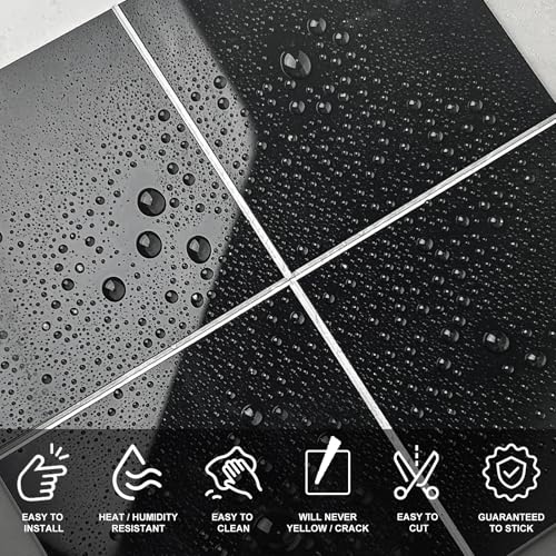 Peel and Stick Tiles for Kitchen Backsplash, New Upgrade Design 9" x9" SPC Square Marble Tiles, Glossy Black Premium Mosaic Tiles(5-Sheet) - color: Black, size: 5-sheet
