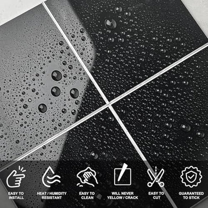 Peel and Stick Tiles for Kitchen Backsplash, New Upgrade Design 9" x9" SPC Square Marble Tiles, Glossy Black Premium Mosaic Tiles(5-Sheet) - color: Black, size: 5-sheet