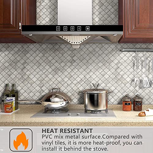 STICKGOO Arabesque Peel and Stick Backsplash Tile, Stick on Backsplash for Kitchen and Bathroom, Beige Marble Look PVC Mixed Metal Aluminum Mosaic Tiles (10 Sheets) - color: Beige