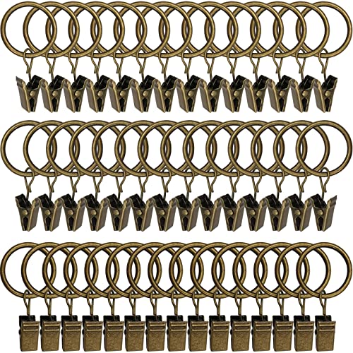 WeeksEight 44 Pack Bronze Curtain Rings with Clips, Curtain Hooks Hangers Clip Rings for Hanging Drapes Bows Hat, Drapery Rings 1 in I D, Fits up to 5/8 in Diameter Curtain Rod. - color: Bronze, size: 1" I D Set of 44