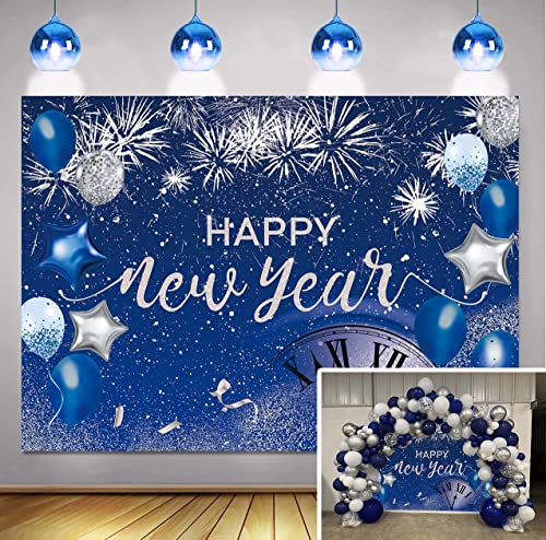 Happy New Year Backdrop 2026 Glitter Blue Fireworks New Years Eve Photography Backdrop Royal Blue Background New Years Eve Party Supplies 2026 Decor Photo Booth Props Banner Favor 7x5ft - size: 7X5FT(84x60 inch)