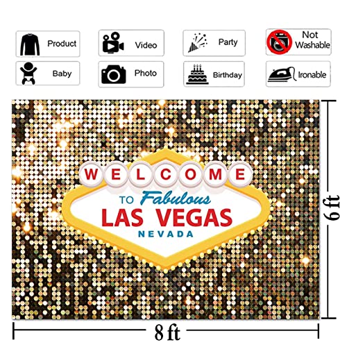 8x6ft Polyester Welcome to Las Vegas Photography Backdrops Fabulous Casino Poker Movie Themed Vintage Costume Dress-up Birthday Prom Ceremony Photo Background Studio Booth Props Supplies - size: 8x6 FT
