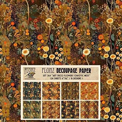 Decoupage Paper Pack (24 Sheets 6"x6") Art Deco Flowers Chaotic Mess # Vintage Styled Pattern Paper for Decoupage, Craft and Scrapbooking - color: ThirtyTwo