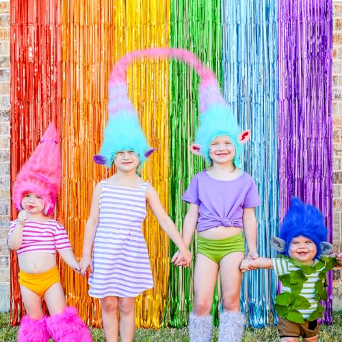 LOLStar Rainbow Party Decorations, 2 Pack 3.3x6.6ft Pride Decorations, Cartoon Birthday Decor Foil Fringe Curtains Rainbow Theme Backdrop, Streamers Photobooth Prop for Happy Kindergarten Graduation - size: 2 PACK