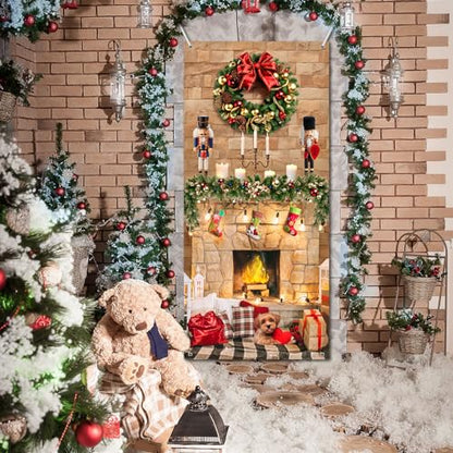 Buryeah Christmas Door Cover Decoration Christmas Fireplace Door Cover Xmas Nutcracker Banner Backdrop Photo Booth Prop Background for Winter Xmas Holiday New Year Party 6.5 x 3 Feet(Bright) - style: Bright