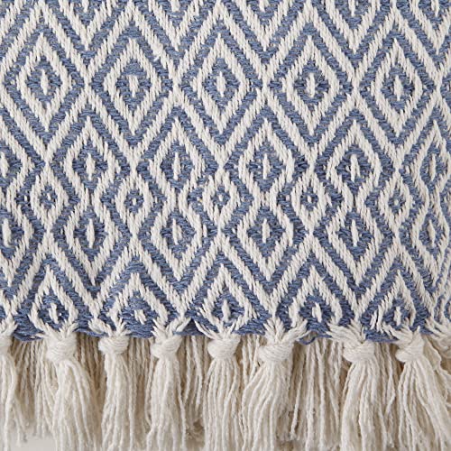 DII Rustic Farmhouse Double Diamond Woven Throw, 50x60, Stonewash Blue - color: Stonewash Blue