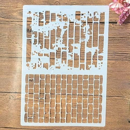TIAMECH A4 Reusable Brick Bamboo Stencil for Painting - Brick Wall Texture Layering Template, DIY Wall Art, Wood Furniture, Scrapbook & Crafts (8.3x11.7inch) - style: Bricks