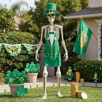 Mepase 12ft Skeleton Costume Accessories Set Oversize Hat and Apron Prop Giant Outdoor Indoor Yard Garden Lawn Decoration - style: St. Patrick's Day