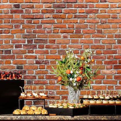 VitalCozy 8x8ft Christmas Red Brick Wall Backdrop for Photoshoot Polyester Fabric Brick Backdrop Background Wallpaper for Fireplace Home Decoration Newborn Birthday Wedding Party - size: 8 x 8 ft