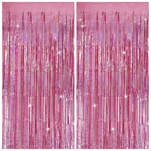 Tinsel Curtain Pink Birthday Party Decorations 2 Packs Glitter Foil Fringe Curtain Decor Streamers Photo Booth for Birthday Christmas Wedding Halloween Graduation - color: Pink, size: 2 Pack