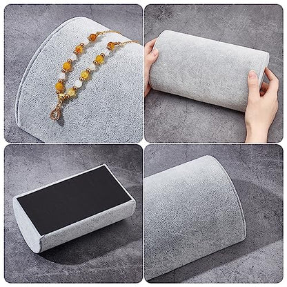 PH PandaHall Half Moon Velvet Bracelet Display, Soft Jewelry Display Stand Light Grey Bracelet Necklace Holder Watch Display Ramp Stand for Selling Retail Show Home and Business Use