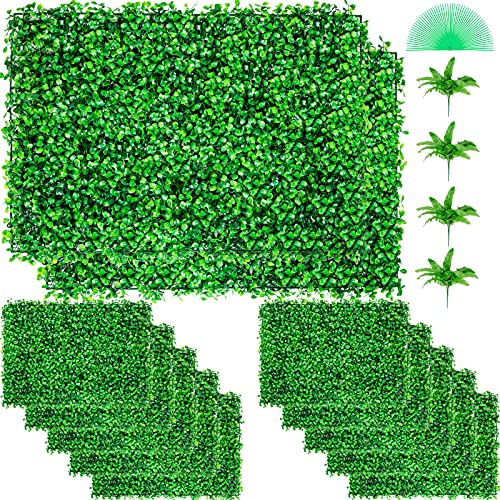 VEVOR 12PCS Grass Wall Panels, 24 x 16 in for 32 Sq Ft, Boxwood Hedge Wall Panels Artificial Grass Backdrop Wall, 1.6 in Sun Protected Privacy Hedge Screen for Indoor Outdoor Garden Fence Backyard - color: 12pcs, size: 24"x16"