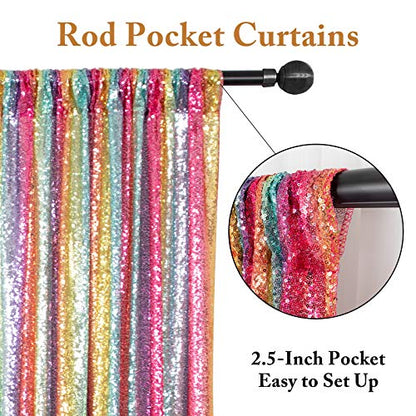 ShinyBeauty 5x7 FT Rainbow Sequin Backdrop | Rod Pocket Hanging Photo Booth Background for Birthdays, Baby Showers, Weddings - color: Rainbow, size: 5FTx7FT