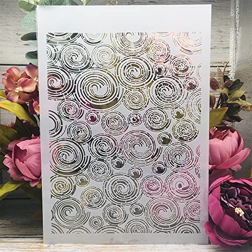 TIAMECH A4 Reusable Annual Ring Stencil for Painting - Tree Annual Ring Texture Layering Template, DIY Wall Art, Wood Furniture, Scrapbook & Crafts (8.3x11.7inch) - style: Annual Ring