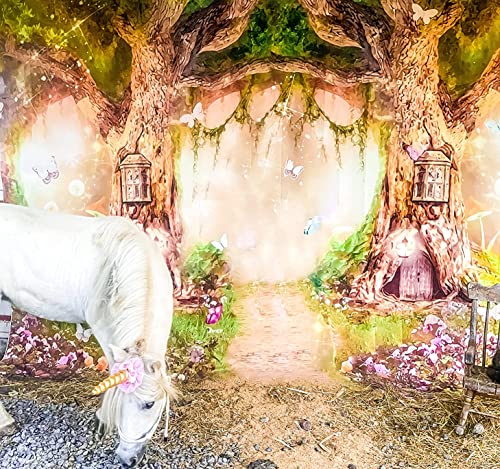 Leowefowa 8x6ft Jungle Forest Backdrops Fairytale Spring Enchanted Forest Dreamland Flowers Butterflies Photography Background for Baby Shower Kids Jungle Safari Birthday Party Photoshoot Studio Props - size: 8x6ft