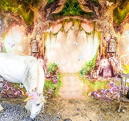 Leowefowa 8x6ft Jungle Forest Backdrops Fairytale Spring Enchanted Forest Dreamland Flowers Butterflies Photography Background for Baby Shower Kids Jungle Safari Birthday Party Photoshoot Studio Props - size: 8x6ft