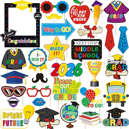 31pcs 5th Grade Graduation Photo Booth Props, 5 TH Grade Grad Photo Props for 2026 Elementary School Grads Party Decorations Primary School Grad 5th Graduation Party Supplies