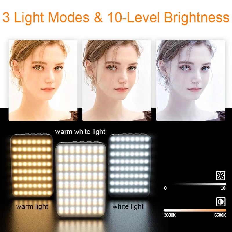 Selfie Light, Rechargeable Phone Light Clip for iPhone, 3 Modes 10-Level Brightness, Portable Light for iPhone, iPad, Laptop, TikTok, Live Stream, Vlog (black-80)