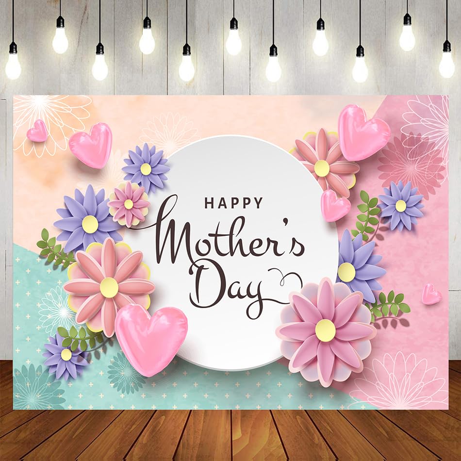 10x8ft Happy Mother's Day Backdrops Thanks Mother Party Photoshoot Backdrops Mom's Day Party Decorations Banner Photo Backdrop Mother's Day Birthday Party Background 138 - size: 10x8ft
