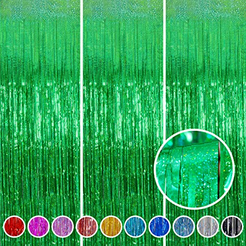 World Cup Decorations Green Fringe Curtain Backdrop 3 Pack 3.2 x 8.2 ft Foil Party Decorations for Birthday, Baby Shower & Graduation – Melsan - color: Green