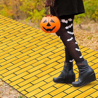 4Pack Yellow Brick Road Runner and Emerald Castle Backdrop for Wizard Party Decorations,Yellow Brick Stone Road Leading Emerald Castle Rainbow Background for Photography Halloween Princess Party Decor