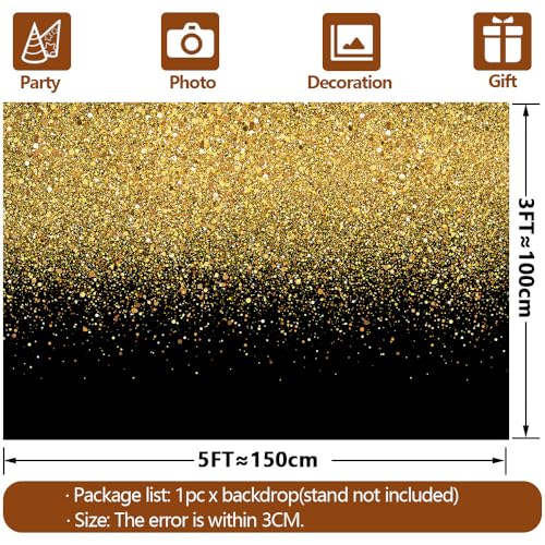 5x3 FT Black and Gold Backdrop for Photography Black and Gold Party Decorations Gold Glitter Birthday New Year Party Decor Background Photo Booth Props - size: 5x3 FT