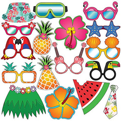Luau Photo Booth Props - 40 Pieces - Hawaiian Tropical Tiki Party Supplies, Decorations and Gifts