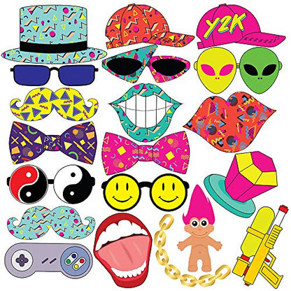 Throwback 90s Photo Booth Props - 40 Pieces - Funny 1990s Theme Party Supplies, Decorations and Gifts