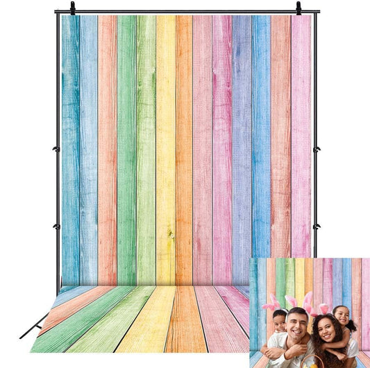 Colorful Wood Backdrop Easter Rainbow Pastel Rustic Wooden Wall Floor Texture Photography Background Spring Easter Kids Adult Baby Shower Birthday Party Decor Banner Portrait Photo Props (8x10FT) - size: 8x10FT