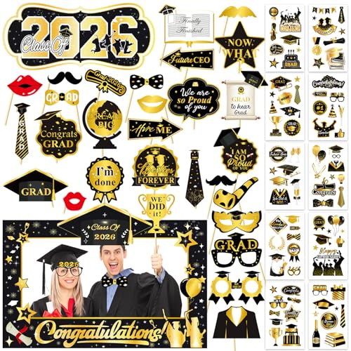 Class of 2026 Graduation Photo Booth Props Set – Assorted Graduation Party Supplies & Decorations for High School/College Commencement & Celebration