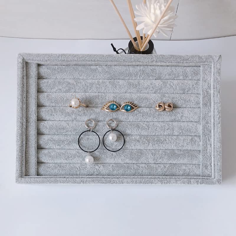 AKOAK 1 Pack Jewelry Display Tray Wooden Flannel Dresser Ring Earring Bracelet Watch Storage Case Portable Display Rack (gray) - color: gray