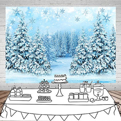 Mocsicka Winter Scene Backdrop Snowy Christmas Pine Tree Halo Spots Photography Background Blue Wonderland Snowflake Forest Party Holiday Photoshoot Props (Blue, 7x5ft) - color: blue, size: 7x5ft