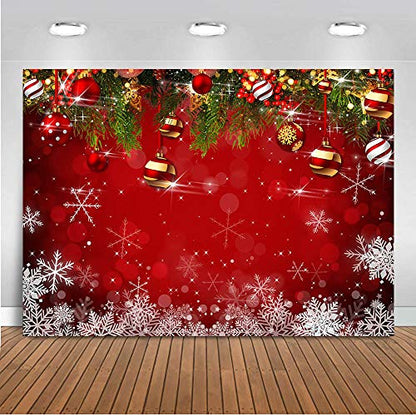 7x5ft Snowflake Christmas Photography Backdrop for Winter New Year Eve Family Party Birthday Glitter Bokeh Sparkle Red Xmas Background Newborn Baby Shower Decoration Photo Booth Props