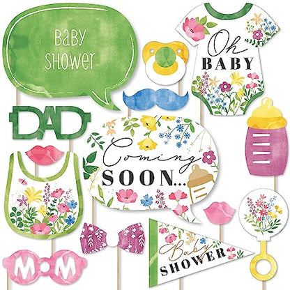 Big Dot of Happiness Wildflower Baby Shower Photo Booth Props Kit - Premium 20-Piece Set with Sticks, DIY Party Decorations, Professional Studio Quality - color: Wildflower