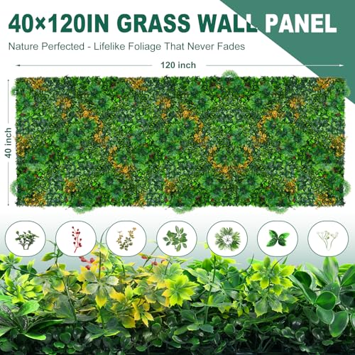 Yangrass Artificial Grass Wall Panels, 40"x120" (33.33 sqft) Boxwood Wall Roll with Tropical Leaves, Faux Greenery Privacy Fence Screen, Grass Backdrop for Outdoor Indoor Garden Birthday Wedding Decor - color: Tropical Leave, size: 40x120 in 1pcs