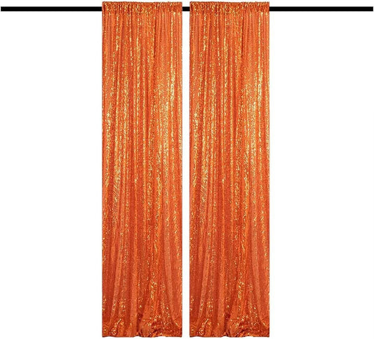 Orange Sequin Backdrop Curtains 2FT x 8FT 2 Panels Curtains Backdrop Glitter Photography Backdrop Drapes for Wedding Birthday Party - color: Orange, size: 2FTx8FT-2PCS