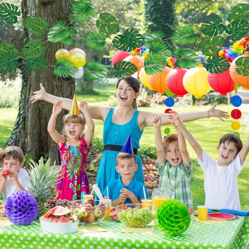 Xinnun Tropical Garland Party Decorations Palm Leaves Garland Banners Green Hawaiian Luau Leaf Hanging Decor for Summer Beach Pool Jungle Baby Shower Birthday Party Supplies - style: Palm