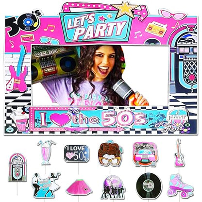 JeVenis 50s Photo Booth Props-11PC 50‘s Sock Hop Photo Booth Frame Props 50s Theme Party Decorations 1950s Decorations Retro Theme Party Supplies