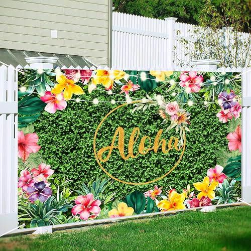 Aloha Summer Tropical Hawaiian Backdrop 20x10 FT Backdrops Luau Party Decorations for Adults Birthday Decor Baby Shower Banners Photography Background for Photo Booth Props - size: 20x10 FT