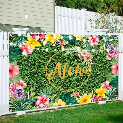Aloha Summer Tropical Hawaiian Backdrop 10x8 FT Backdrops Luau Party Decorations for Adults Birthday Decor Baby Shower Banners Photography Background for Photo Booth Props - size: 10x8 FT
