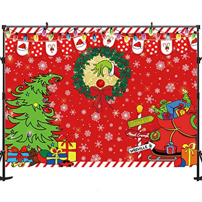 7x5ft Merry Grinchmas Backdrop Red Christmas Backdrop Xmas Tree Snow Winter Signpost Background for Christmas Family Party Photo Studio Prop - size: 7x5ft