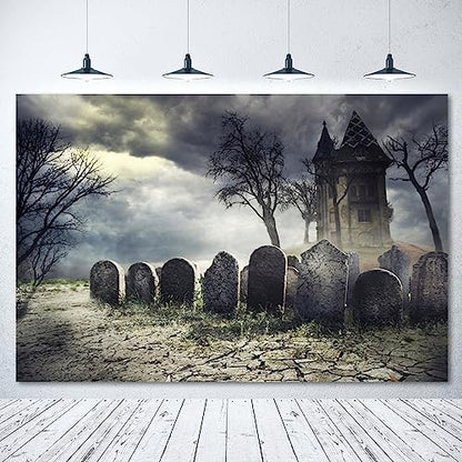 Halloween Backdrop Halloween Cemetery Photo Backdrop for Party Photography 7x5ft Pumpkin Graveyard Scary Haunted House Tombstone Background Kids Adults Birthday Party Studio Props - size: 7x5ft