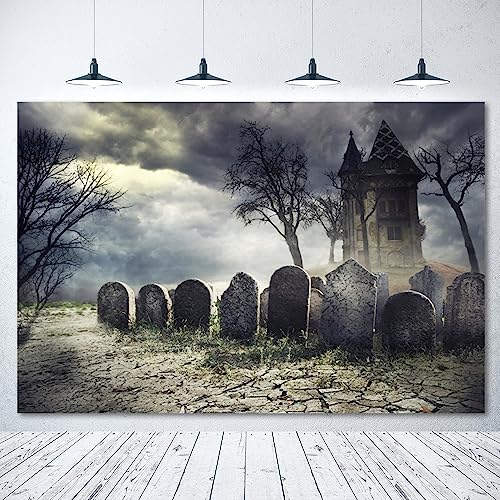 Halloween Backdrop Cemetery Halloween Photo Backdrop for Party Photography 12x10ft Pumpkin Graveyard Scary Haunted House Tombstone Background Kids Adults Birthday Party Studio Props - size: 12x10ft