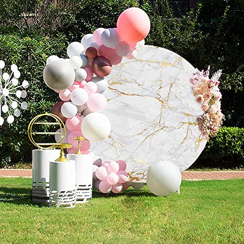 Yeele 7.5x7.5ft Grey Gold Marble Texture Round Backdrop Normcore Polyester Photography Background for Themed Birthday Wedding Bridal Shower Baby Shower Banner Anniversary Events Activities Photo Props - size: 7.5x7.5ft-Diameter