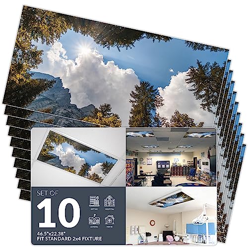 OCTO LIGHTS Tree Fluorescent Light Covers 2x4 Fixtures (22.38" x 46.5") Ceiling Light Cover for Classroom and Office, Decorative Light Covers for Ceiling Lights, Office Light Covers - (Pack of 10) - color: Tree Mountain Sky, size: 10pk