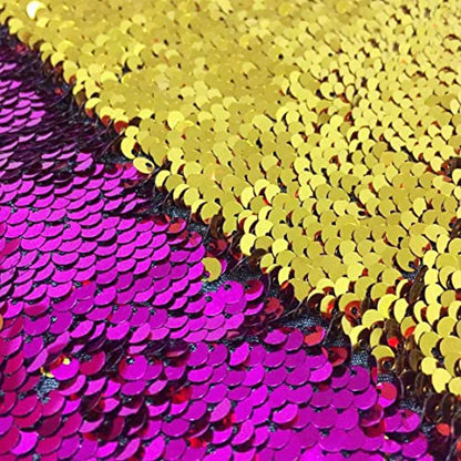 DUOBAO 36" Wide Reversible Fuchsia/Gold Sequin Fabric | Sparkling Mermaid Sequins for Crafts, Costumes, Event Backdrops | Non-Slip Backing, Premium DIY Material by The Yard - color: Fuchsia to Gold, size: 1 Yard