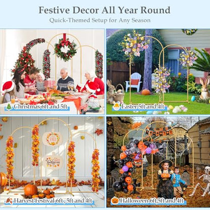 Wedding Arch Backdrop Stand, 6FT, 5FT, 4FT Set of 3 Metal Gold Balloon Arch kit Stand for Ceremony Baby Shower Birthday Bridal Party Event Background Decoration, Garden Climbing Plant Fram - size: 6FT+5FT+4FT